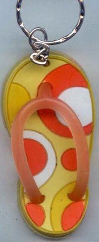 Flip Flops Beach Sandals Keychain Yellow Orange & White Groove Swirls #0117