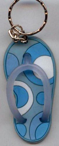 Flip Flops Beach Sandals Keychain Blue & White Groove Swirls #0108