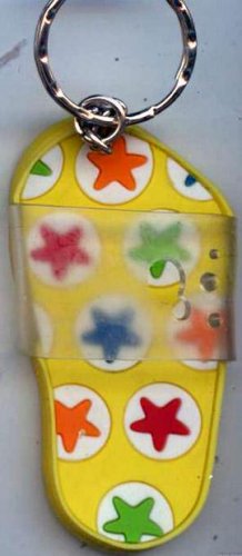 Flip Flops Beach Sandals Keychain Yellow Green Red Blue & Orange Hippie Stars #0130