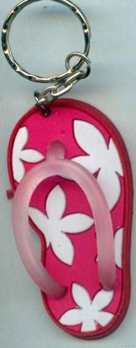 Flip Flops Beach Sandals Keychain Pink & White Hawaiian Floral #0100