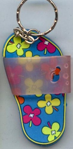 Flip Flops Beach Sandals Keychain Blue Green Yellow Orange & Purple Hippie Flowers #0105