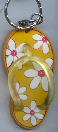 Flip Flops Beach Sandals Keychain Orange & White Tropical Flowers #0118