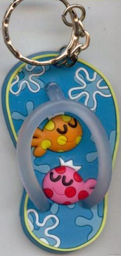 Flip Flops Beach Sandals Keychain Freaky Friends Royal Fish Blue #0122