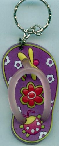 Flip Flops Beach Sandals Keychain Freaky Friends Lady Bug & Dragonfly Purple #0102
