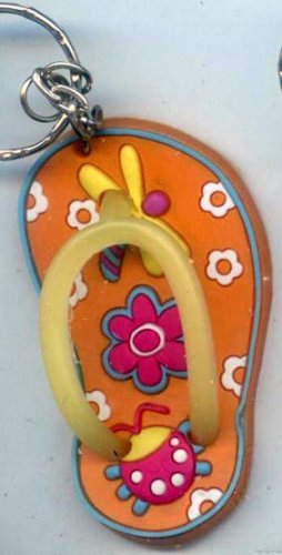 Flip Flops Beach Sandals Keychain Freaky Friends Lady Bug & Dragonfly Orange #0115