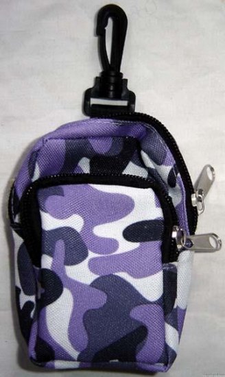 Backpack Style Cell Phone Bag Holder Coin Purse Purple Gray & Blue Camoflauge #0206