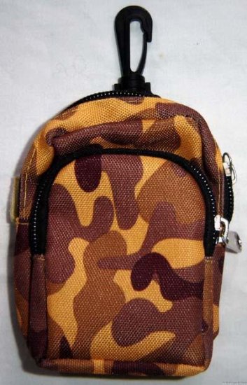 Backpack Style Cell Phone Bag Holder Coin Purse Brown & Gold Camoflauge #0191