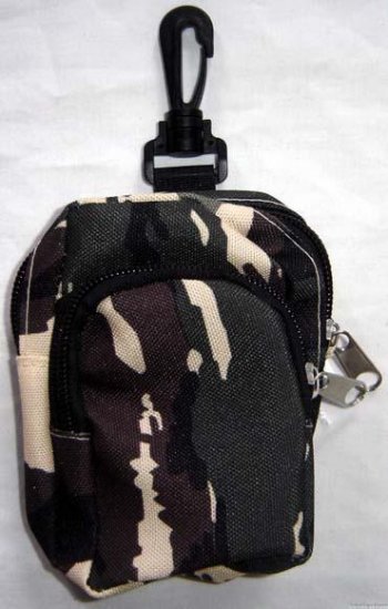Backpack Style Cell Phone Bag Holder Coin Purse Tan Brown & Green Camoflauge #0226