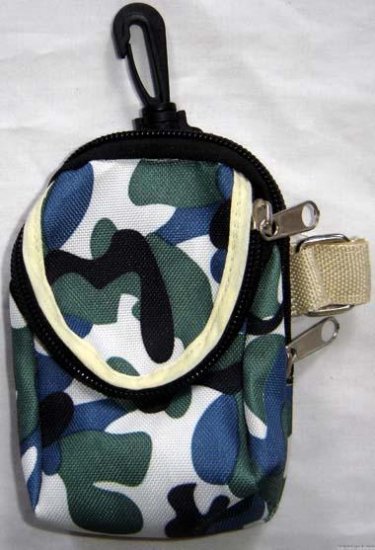 Backpack Style Cell Phone Bag Holder Coin Purse Blue Green & White Camoflauge #0233