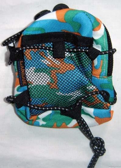 Backpack Style Cell Phone Bag Holder Coin Purse Blue Green & Orange Camoflauge #0227