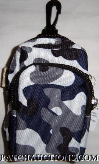 Backpack Style Cell Phone Bag Holder Coin Purse Blue & Gray Camoflauge #0165
