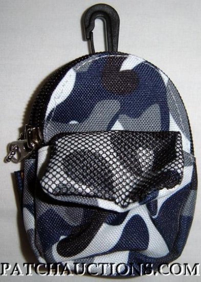 Backpack Style Cell Phone Bag Holder Coin Purse Blue & Gray Camoflauge #0156
