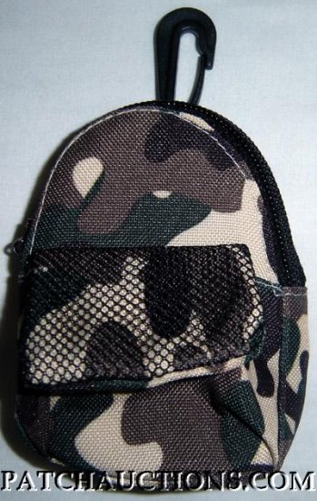 Backpack Style Cell Phone Bag Holder Coin Purse Green & Cream Brown Camoflauge #0154