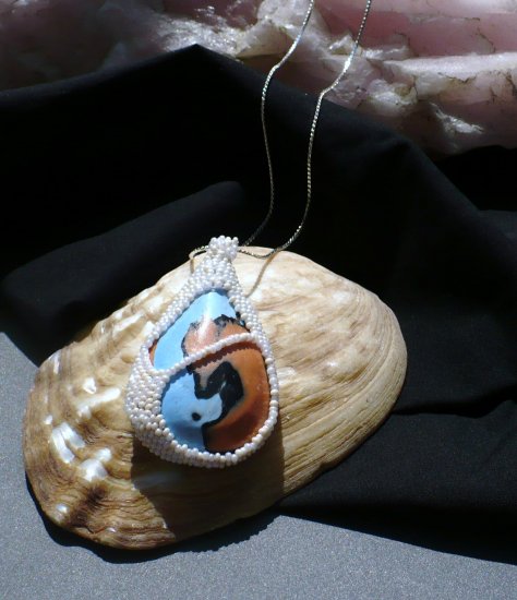 Seed beaded bezel tear drop focal