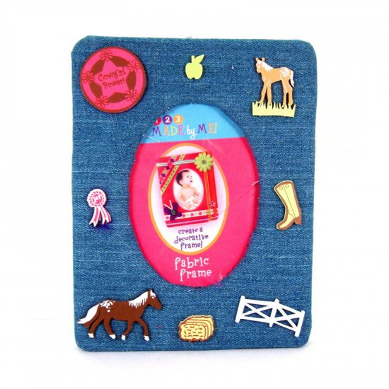 Blue-jean picture frame with horses
