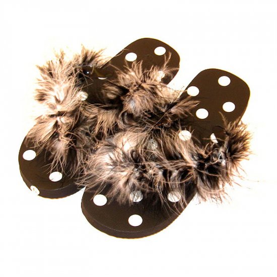 Black and white feathered flip-flops.