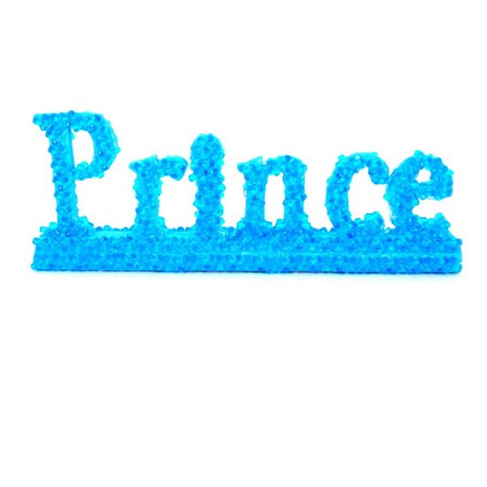 Blue beaded wood "Prince" sign.