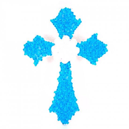 Blue beaded wooden cross.