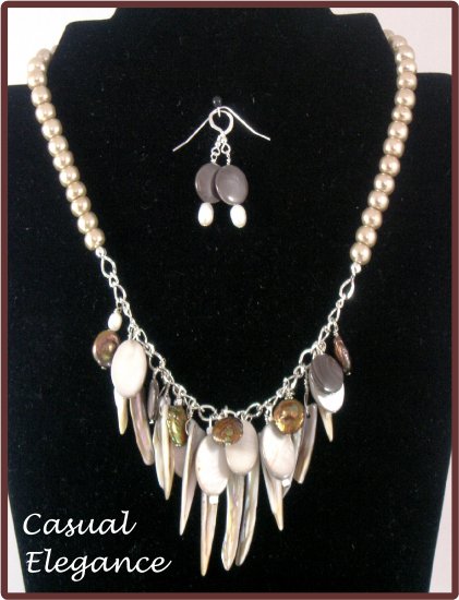 "Ocean Life" Mother of pearl, freshwater pearls,necklace & earrings