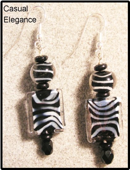 "Safari" Fun Zebra stripped glass beads earrings