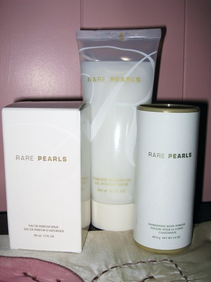 Avon Rare Pearls Parfum, Shower Gel, Shimmering Body Powder NIB