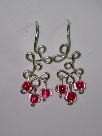 silver loops with pink beads