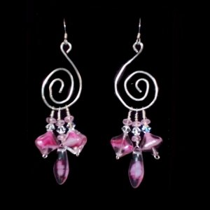 small spiral with pink hanging beads