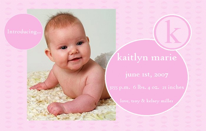 Customizable 6 x 9 Flat Brith Announcements : Bubblegum