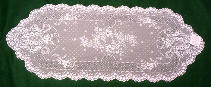 Floret Lace Table Runner 14 Inches x 38 Inches White
