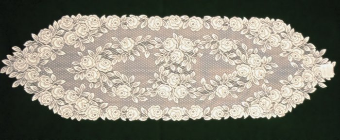 Tea Rose Table Runner 14x48 Ecru Heritage Lace