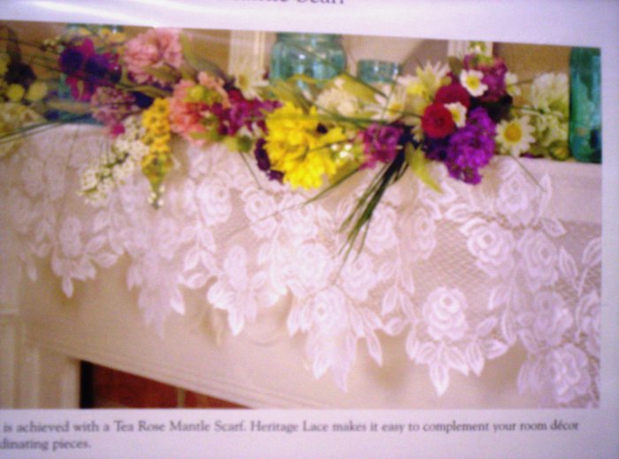 Mantle Scarf Tea Rose 20x90 White Heritage Lace