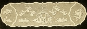 Table Runners Nativity 14x52 Ivory Heritage Lace