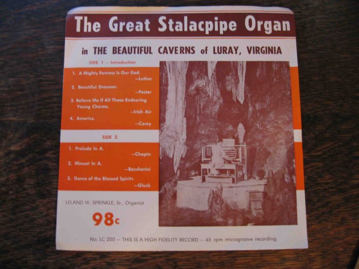 Great Stalacpipe Organ (Luray, Va.) 45rpm with picture-sleeve