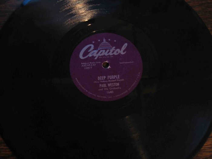 Paul Weston 78 rpm record, "Deep Purple" b/w Chopin's Étude no. 3
