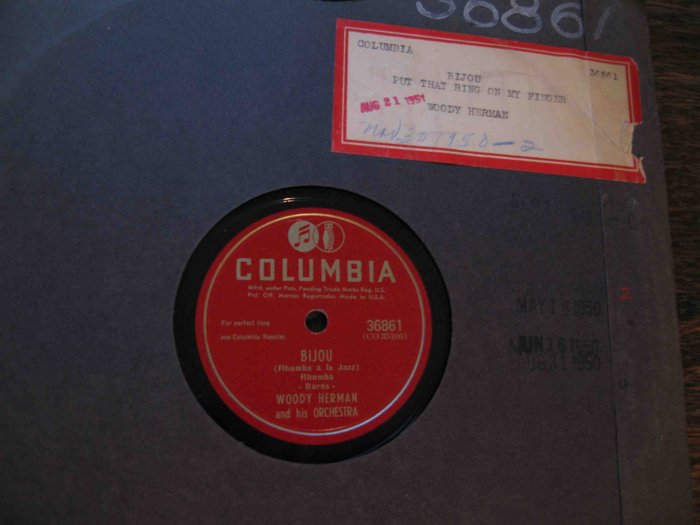 Woody Herman 78 rpm record, "Bijou (Rhumba a la Jazz)" b/w "Put That Ring on My Finger"