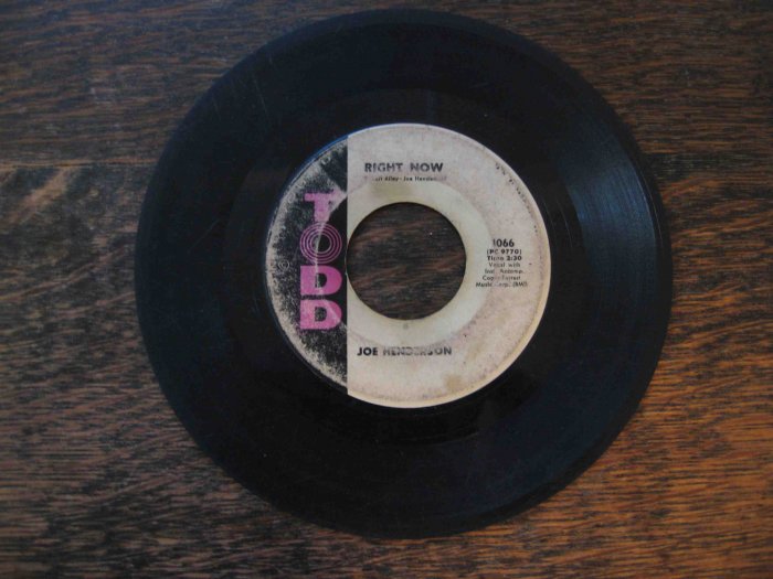 Joe Henderson 45rpm, "Right Now" b/w "Baby Don't Leave Me"