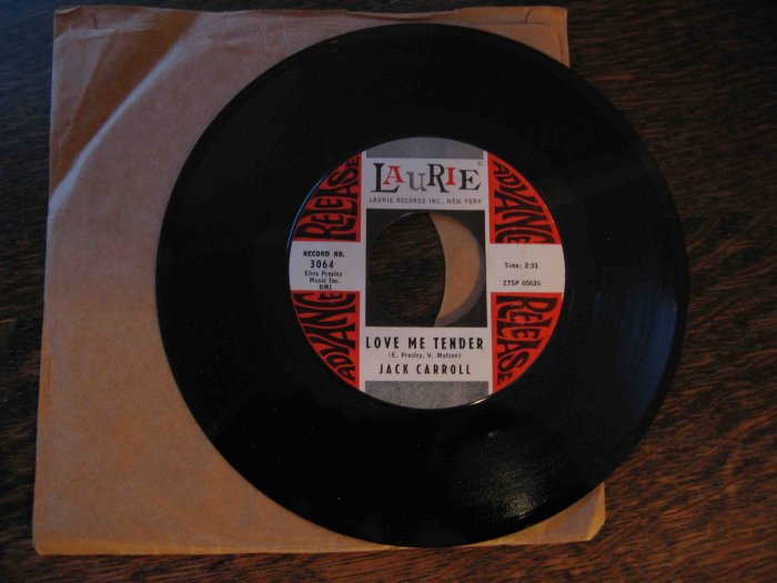 Jack Carroll 45rpm single, "Love Me Tender" b/w "Sally Come Back"