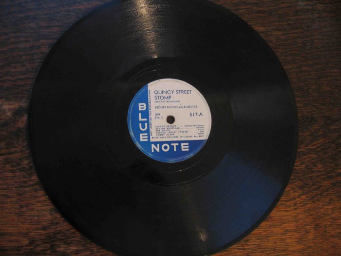 Sidney Bechet 78 rpm record, "Quincy Street Stomp" b/w "Weary Way Blues" (Blue Note)