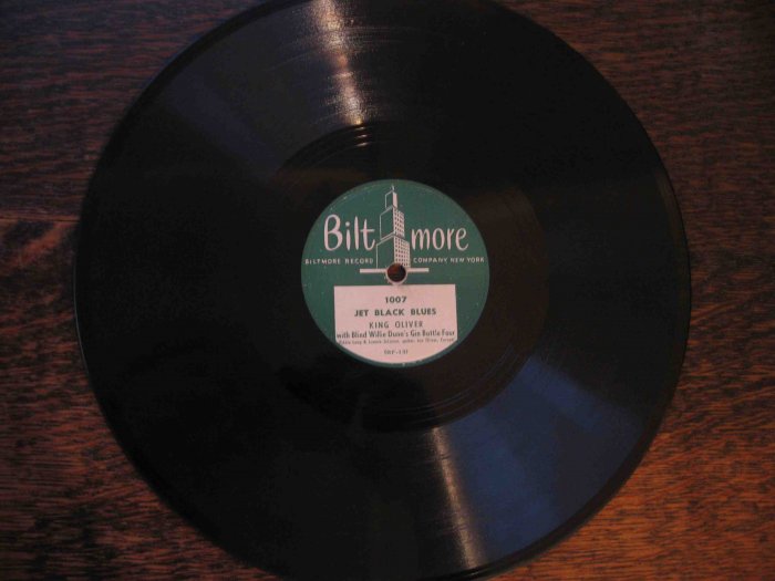 King Oliver/Blind Willie Dunn 78 rpm record, "Jet Black Blues"/"Blue Blood Blues