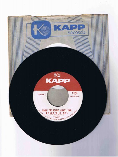 Roger Williams Christmas 45 rpm, "Hark! the Herald Angels Sing" / "Adeste Fideles" (Kapp)