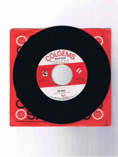 Sajid Khan 45 rpm single, "Getting to Know You" b/w "Ha Ram" (Colgems), in sleeve