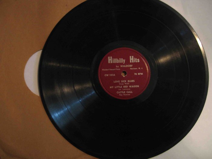 "Hillbilly Hits by Waldorf" 78 rpm record with Doug Wells, Ray Brannon, Bunkhouse Trio