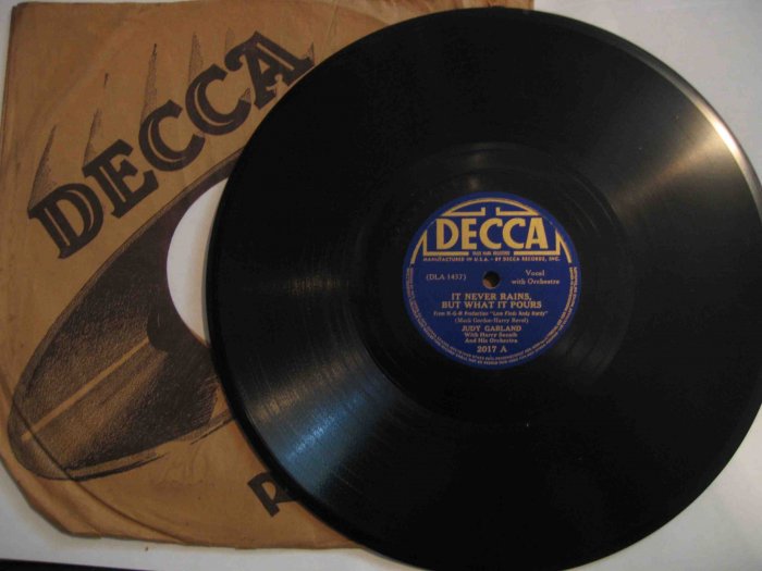 Judy Garland 78 rpm record, "It Never Rains, but What It Pours"/"Ten Pins in the Sky"