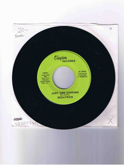 Sedatrius 45rpm single, "Just One Earring" / "Joey Was the Last Boy" in sleeve; rare item