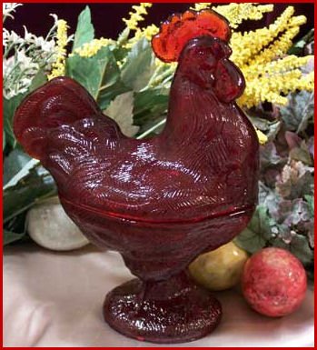 9 inch glass red rooster dish