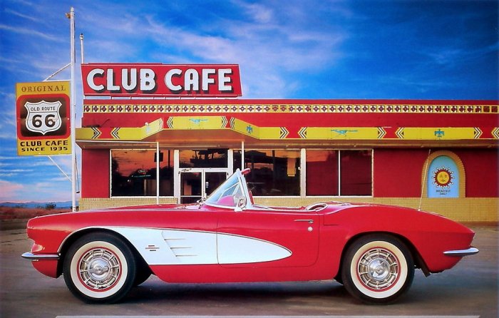 1961 Chevrolet Corvette Convertible Poster Route 66 NEW
