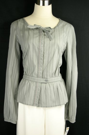 NWT NEW TALBOTS $58 GRAY STRIPED COTTON SHIRT XL 18 20