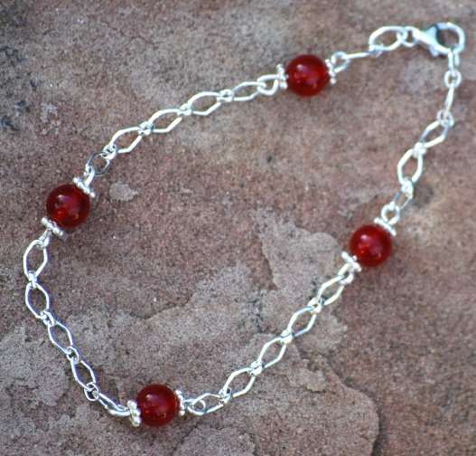 Ruby Red Quartz Wirewrapped Sterling Silver Diamond Bracelet
