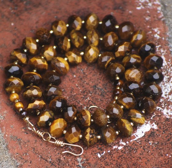 Brown Tigereye Gold Strand Necklace