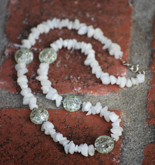 SALE White Agate and Pale Mint Glass SS Choker Necklace